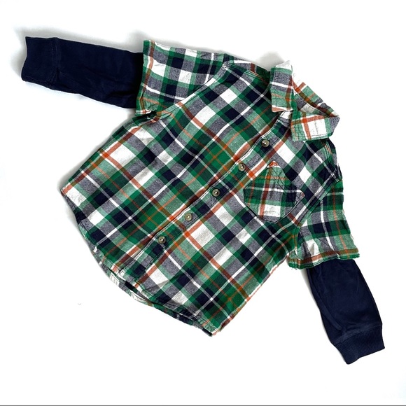 CHEROKEE Button-down Flannel Shirt Plaid Faux Layered Long Sleeves Boys Size 3T - Picture 1 of 8